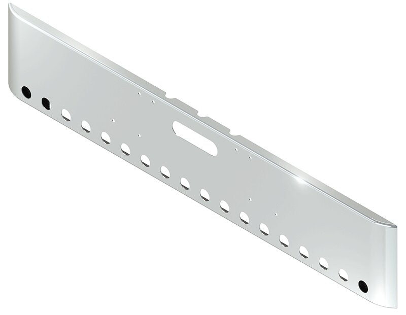BUMPER FOR FREIGHTLINER CABOVER & CONVENTIONAL & CLASSIC 1984-1999 18" SQUARE ROLLED END CHROME WITH TOW HOLE, LIGHT HOLES