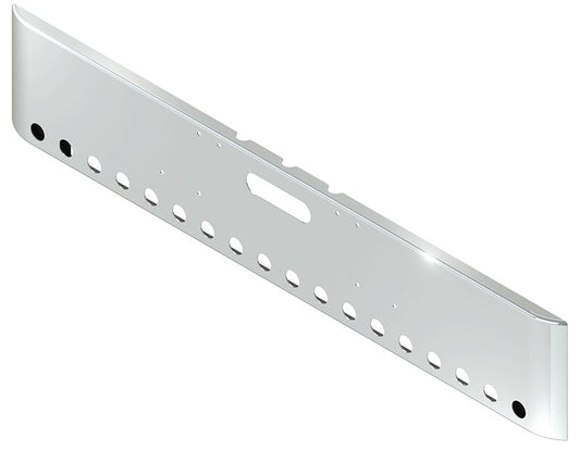 BUMPER FOR FREIGHTLINER CABOVER & CONVENTIONAL & CLASSIC 1984-1999 18" SQUARE ROLLED END CHROME WITH TOW HOLE, LIGHT HOLES