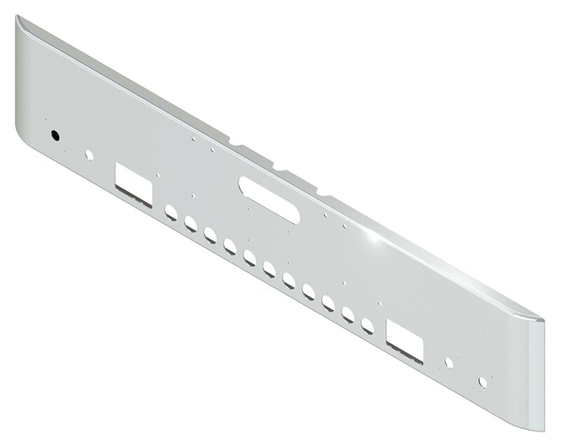 BUMPER FOR FREIGHTLINER CABOVER & CONVENTIONAL & CLASSIC 1984-1999 18" SQUARE ROLLED END STAINLESS STEEL AND LICENSE PLATE HOLES, LIGHT HOLES