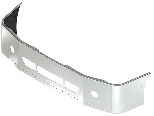 BUMPER FOR FREIGHTLINER COLUMBIA 2008-2022 18" SETBACK AXLE CHROME WITH ROUND FOG LIGHT HOLES & VENT HOLES, LIGHT HOLES