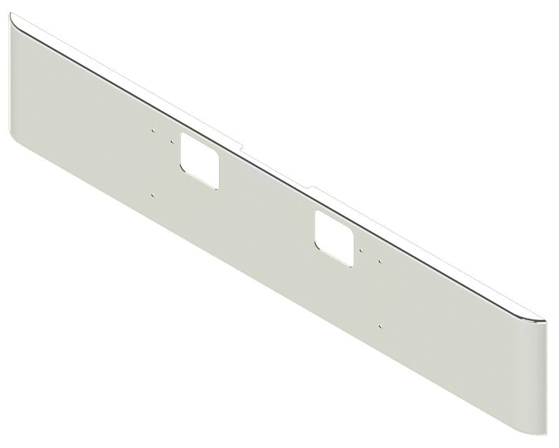 BUMPER FOR FREIGHTLINER CORONADO 122SD SET FORWARD 2010-2022 18" SQUARE ROLLED END CHROME WITH TOW HOLE, AND THE TWO OUTER MOUNTING HOLES ARE VERTICALLY ALLIGNED