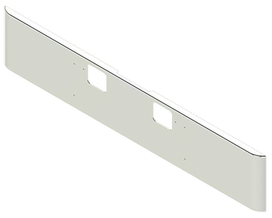 BUMPER FOR FREIGHTLINER CORONADO 122SD SET FORWARD 2010-2022 18" SQUARE ROLLED END CHROME WITH TOW HOLE, AND THE TWO OUTER MOUNTING HOLES ARE VERTICALLY ALLIGNED