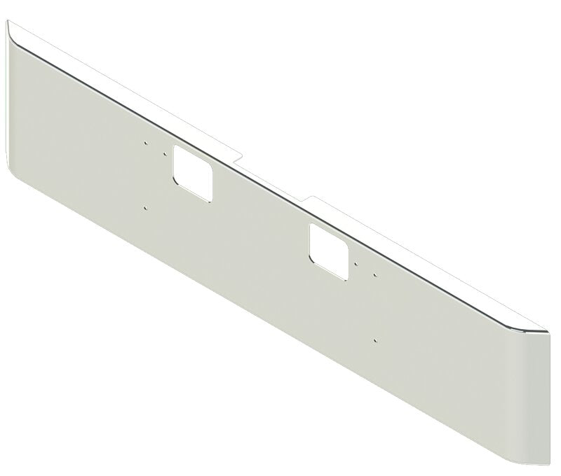 BUMPER FOR FREIGHTLINER CORONADO 122SD SET FORWARD 2010-2022 20" SQUARE ROLLED END CHROME WITH TOW HOLE, AND THE TWO OUTER MOUNTING HOLES ARE VERTICALLY ALLIGNED