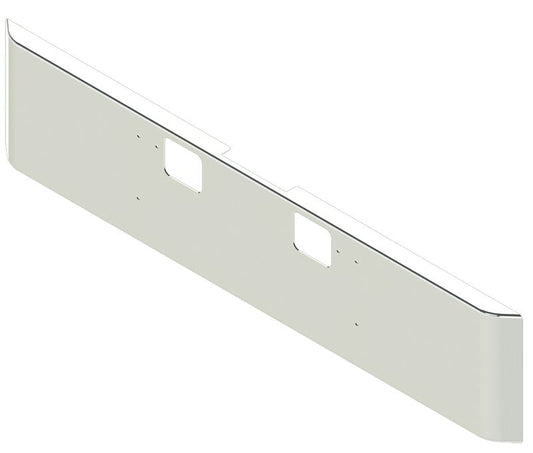 BUMPER FOR FREIGHTLINER CORONADO 122SD SET FORWARD 2010-2022 20" SQUARE ROLLED END CHROME WITH TOW HOLE, AND THE TWO OUTER MOUNTING HOLES ARE VERTICALLY ALLIGNED