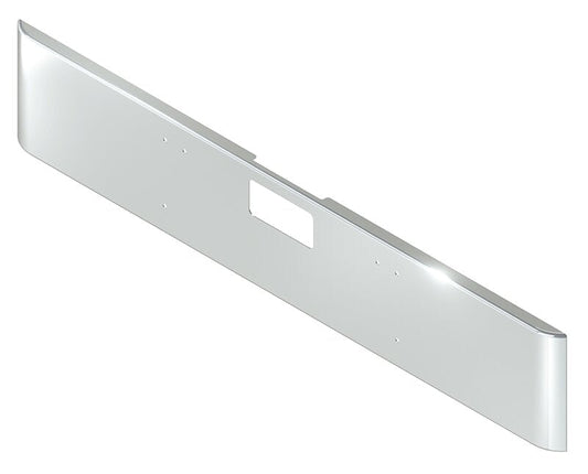 BUMPER FOR FREIGHTLINER CORONADO 122SD SET FORWARD 2010-2022 18" SQUARE ROLLED END CHROME WITH STEP HOLES, AND THE TWO OUTER MOUNTING HOLES ARE VERTICALLY ALLIGNED