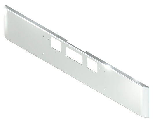 BUMPER FOR FREIGHTLINER CORONADO 122SD SET FORWARD 2010-2022 18" SQUARE ROLLED END CHROME WITH TOW HOLE & STEP HOLES, AND THE TWO OUTER MOUNTING HOLES ARE VERTICALLY ALLIGNED