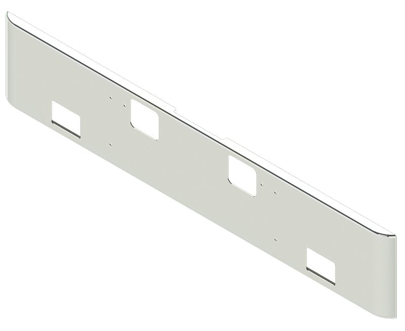 BUMPER FOR FREIGHTLINER CORONADO 122SD SET FORWARD 2010-2022 18" SQUARE ROLLED END CHROME, AND THE TWO OUTER MOUNTING HOLES ARE VERTICALLY ALLIGNED