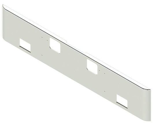 BUMPER FOR FREIGHTLINER CORONADO 122SD SET FORWARD 2010-2022 18" SQUARE ROLLED END CHROME, AND THE TWO OUTER MOUNTING HOLES ARE VERTICALLY ALLIGNED