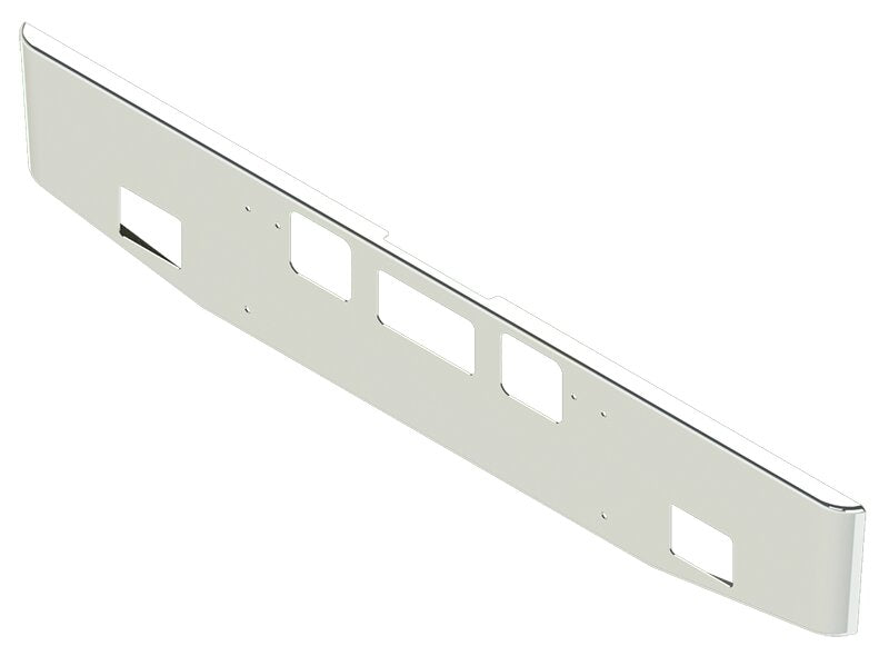 BUMPER FOR FREIGHTLINER CORONADO 122SD SET FORWARD 2010-2022 16" TAPER ROLLED END CHROME, AND THE TWO OUTER MOUNTING HOLES ARE VERTICALLY ALLIGNED