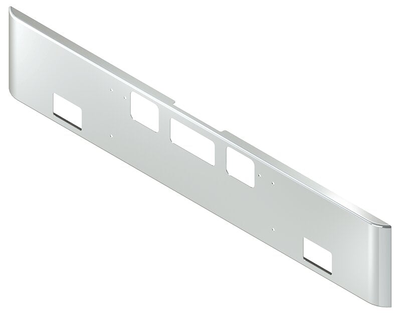 BUMPER FOR FREIGHTLINER CORONADO 122SD SET FORWARD 2010-2022 18" SQUARE ROLLED END STAINLESS STEEL, AND THE TWO OUTER MOUNTING HOLES ARE VERTICALLY ALLIGNED