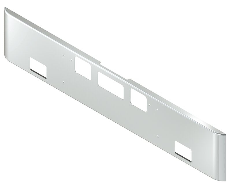 BUMPER FOR FREIGHTLINER CORONADO 122SD SET FORWARD 2010-2022 18" SQUARE ROLLED END CHROME, AND THE TWO OUTER MOUNTING HOLES ARE VERTICALLY ALLIGNED