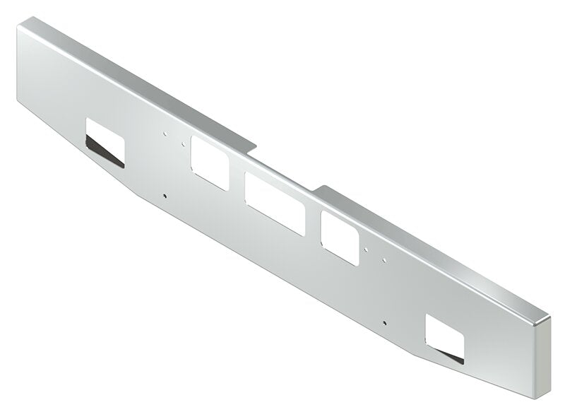 BUMPER FOR FREIGHTLINER CORONADO 122SD SET FORWARD 2010-2022 16" BOXED END TAPER CHROME, AND THE TWO OUTER MOUNTING HOLES ARE VERTICALLY ALLIGNED
