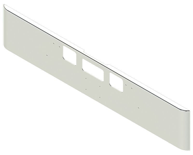 BUMPER FOR FREIGHTLINER CORONADO 122SD SET FORWARD 2010-2022 18" SQUARE ROLLED END CHROME WITH TOW HOLE & STEP HOLES AND LICENSE PLATE HOLES, AND THE TWO OUTER MOUNTING HOLES ARE DIAGONAL