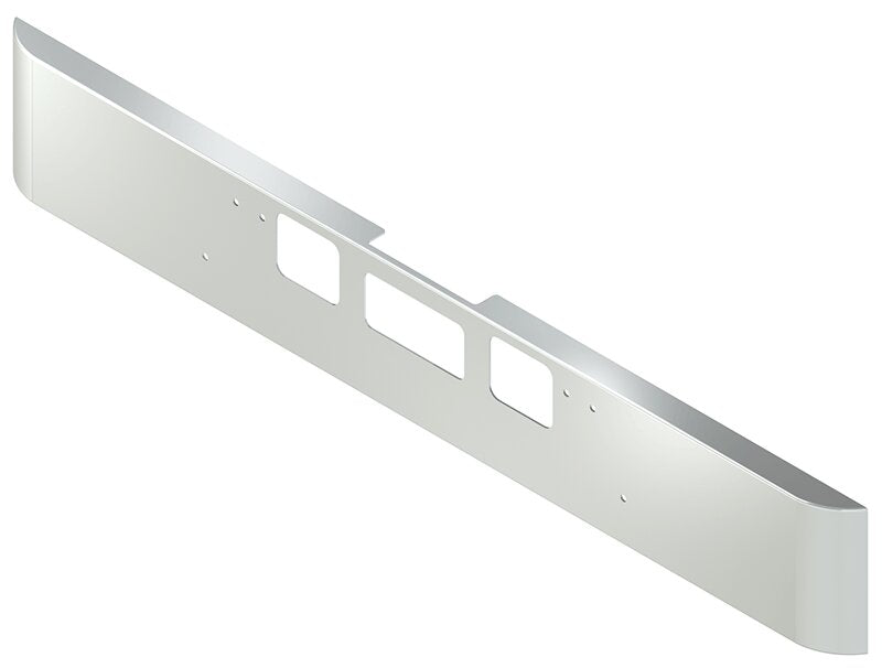 BUMPER FOR FREIGHTLINER CORONADO 122SD SET FORWARD 2010-2022 14" SQUARE HAND FORM CHROME WITH TOW HOLE & STEP HOLES, AND THE TWO OUTER MOUNTING HOLES ARE DIAGONAL