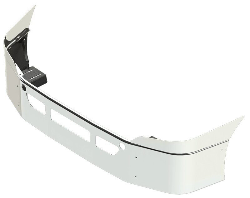 BUMPER FOR FREIGHTLINER CASCADIA P3 - REPLACES PLASTIC BUMPER 2008-2017 16" SETBACK AXLE WITH TOP EXTENSIONS CHROME WITH TOW HOLE & VENT HOLES