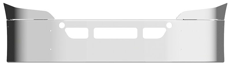 BUMPER FOR FREIGHTLINER CASCADIA P3 - REPLACES PLASTIC BUMPER 2008-2017 18" SETBACK AXLE WITH TOP EXTENSIONS CHROME WITH TOW HOLE & VENT HOLES