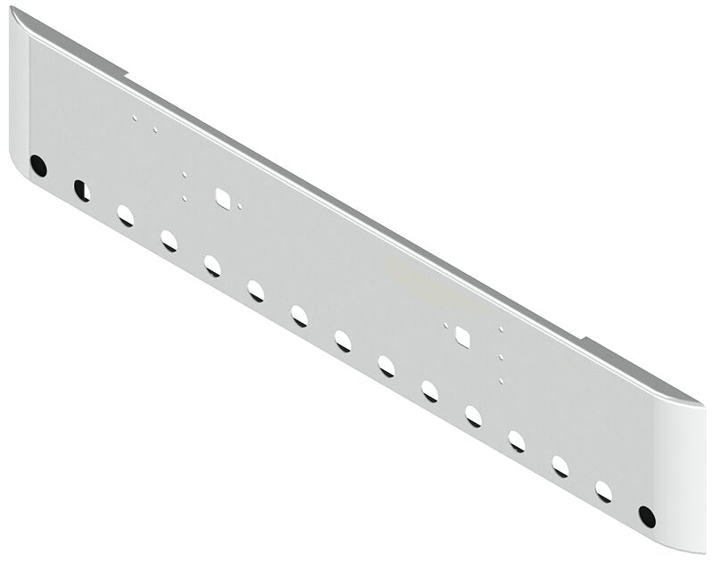 BUMPER FOR IHC 9300, 9370 CONVENTIONAL, 9670 CABOVER 1983-1996 18" SQUARE ROLLED END CHROME WITH TOW HOLE AND 15 HOLES FOR 2" LIGHTS