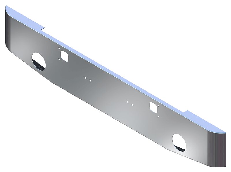 BUMPER FOR KENWORTH W900A 1967-1981 16" TAPER ROLLED END CHROME WITH TOW HOLE & ROUND FOG LIGHT HOLES