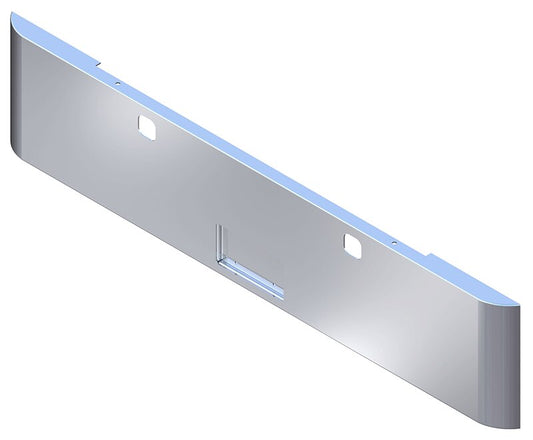 BUMPER FOR KENWORTH W900A 1967-1981 20" SQUARE ROLLED END CHROME WITH TOW HOLE & NO MOUNTING HOLES AND FRENCHED IN LICENSE PLATE BOX, WITH UNIVERSAL BRACKETS THAT FIT CB, CQ, FD, FE ,HA, HC, GO