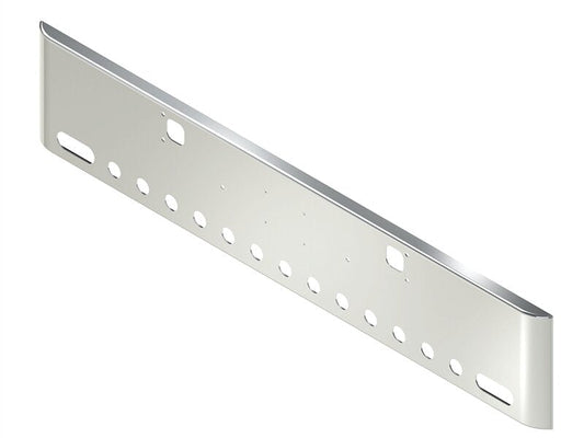 BUMPER FOR KENWORTH W900B 1982-2010 & W900L 1982-2022 18" SQUARE ROLLED END CHROME WITH TOW HOLE AND 2 OVAL HOLES, LICENSE PLATE HOLES