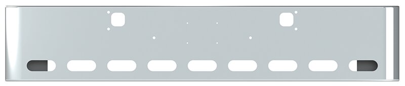 BUMPER FOR KENWORTH W900B 1982-2010 & W900L 1982-2022 18" SQUARE ROLLED END CHROME WITH TOW HOLE AND 9 OVAL HOLES, LICENSE PLATE HOLES