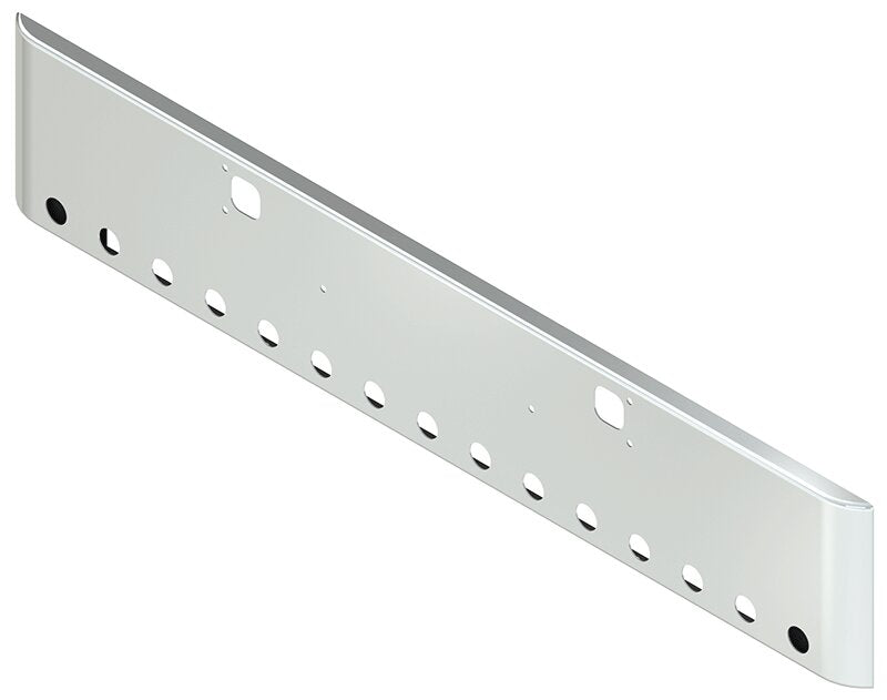 BUMPER FOR KENWORTH W900B 1982-2010 & W900L 1982-2022 18" SQUARE ROLLED END CHROME WITH TOW HOLE AND 15 HOLES FOR 2" LIGHTS