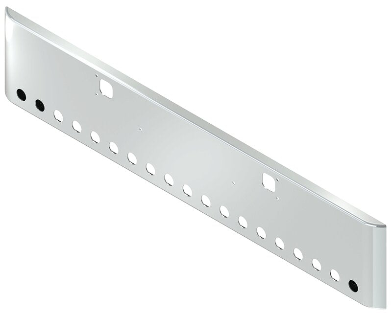 BUMPER FOR KENWORTH W900B 1982-2010 & W900L 1982-2022 18" SQUARE ROLLED END CHROME WITH TOW HOLE, LIGHT HOLES