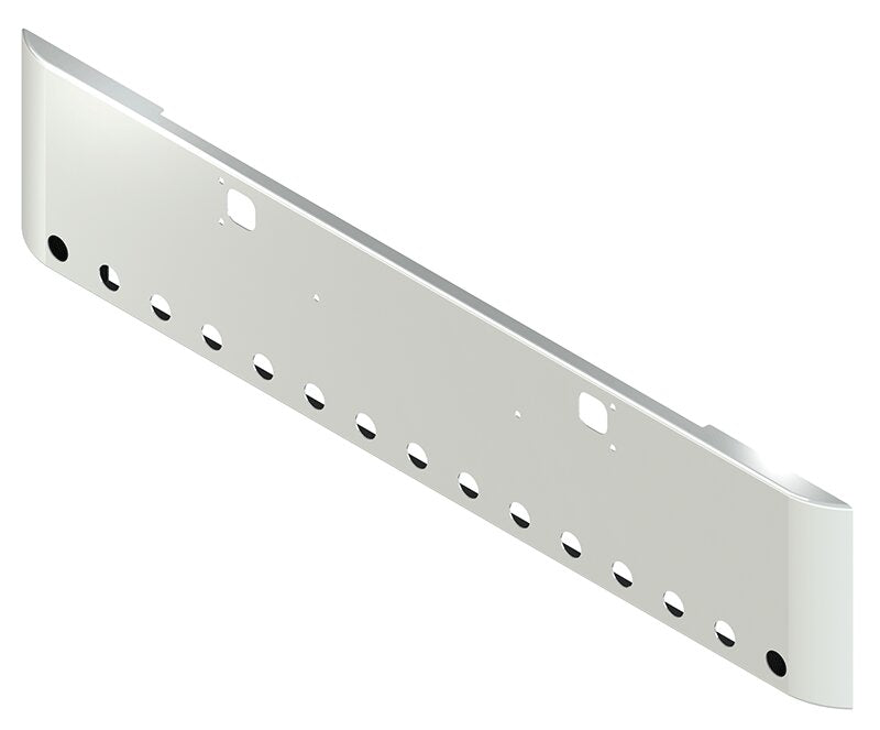 BUMPER FOR KENWORTH W900B 1982-2010 & W900L 1982-2022 20" SQUARE ROLLED END CHROME WITH TOW HOLE AND 15 HOLES FOR 2" LIGHTS