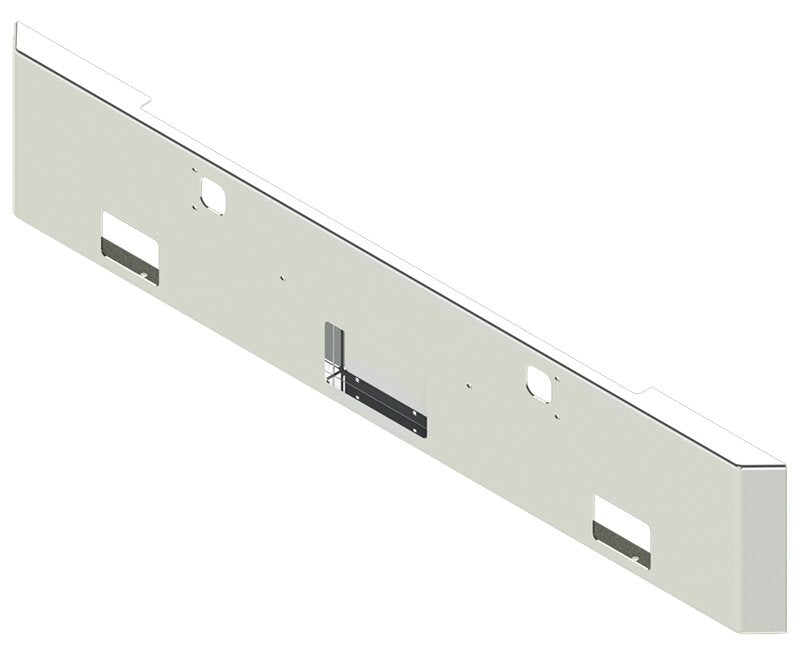 BUMPER FOR KENWORTH W900B 1982-2010 & W900L 1982-2022 18" ROADRUNNER MITRE END CHROME AND FRENCHED IN LICENSE PLATE BOX