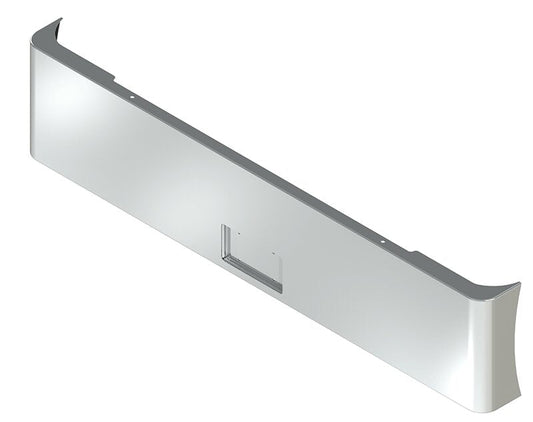 BUMPER FOR KENWORTH W900B 1982-2010 & W900L 1982-2022 20" AMERICAN EAGLE ROLLED END WITH 8" EARS CHROME WITH NO MOUNTING HOLES AND FRENCHED IN LICENSE PLATE BOX, WITH UNIVERSAL BRACKETS THAT FIT CB, CQ, FD, FE ,HA, HC, GO