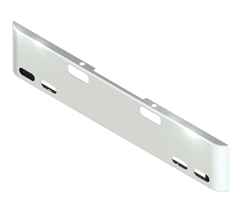 BUMPER FOR PETERBILT 352 CABOVER 1967-1980 & 359 CONVENTIONAL 1967-1986 18" SQUARE ROLLED END CHROME WITH TOW HOLE AND 4 OVAL HOLES