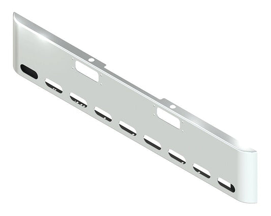 BUMPER FOR PETERBILT 352 CABOVER 1967-1980 & 359 CONVENTIONAL 1967-1986 18" SQUARE ROLLED END CHROME WITH TOW HOLE AND 9 OVAL HOLES