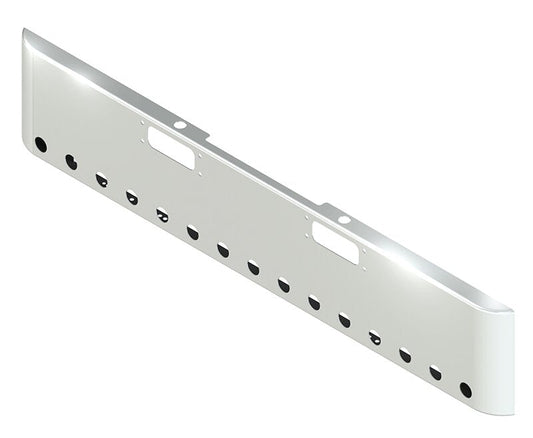 BUMPER FOR PETERBILT 352 CABOVER 1967-1980 & 359 CONVENTIONAL 1967-1986 18" SQUARE ROLLED END CHROME WITH TOW HOLE AND 15 HOLES FOR 2" LIGHTS