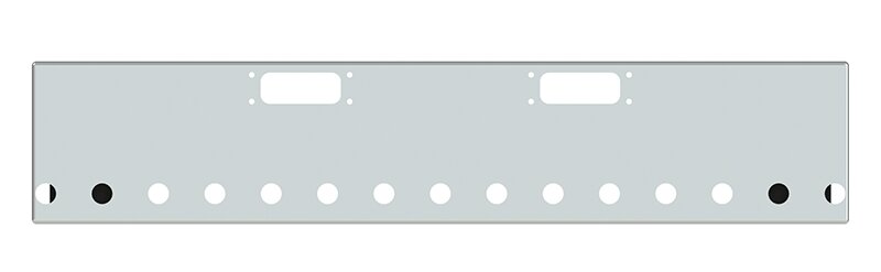 BUMPER FOR PETERBILT 352 CABOVER 1967-1980 & 359 CONVENTIONAL 1967-1986 18" BOXED END CHROME WITH TOW HOLE AND 15 HOLES FOR 2" LIGHTS