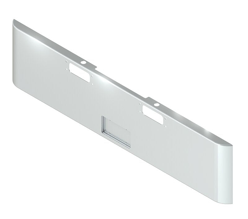 BUMPER FOR PETERBILT 352 CABOVER 1967-1980 & 359 CONVENTIONAL 1967-1986 22" SQUARE ROLLED END CHROME WITH TOW HOLE AND FRENCHED IN LICENSE PLATE BOX