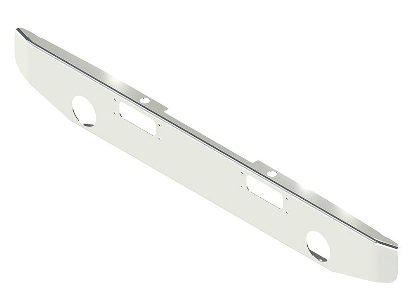 BUMPER FOR PETERBILT 352 CABOVER 1967-1980 & 359 CONVENTIONAL 1967-1986 12" TAPER ROLLED END CHROME WITH TOW HOLE & ROUND FOG LIGHT HOLES