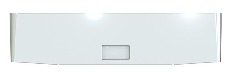 BUMPER FOR PETERBILT 352 CABOVER 1967-1980 & 359 CONVENTIONAL 1967-1986 WITH NO MOUNTING HOLES AND FRENCHED IN LICENSE PLATE BOX, WITH UNIVERSAL BRACKETS THAT FIT CB, CQ, FD, FE ,HA, HC, GO