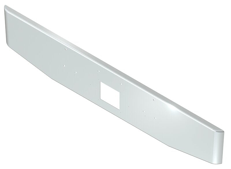 BUMPER FOR PETERBILT 379, 378, 357 1987-2007 16" TAPER ROLLED END CHROME WITH MOUNTING HOLES, LICENSE PLATE HOLES FOR 2 PLATES, VORAD HOLE