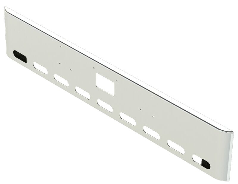 BUMPER FOR PETERBILT 379, 378, 357 1987-2007 18" SQUARE ROLLED END CHROME WITH TOW HOLE AND 9 OVAL HOLES
