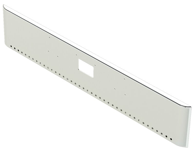 BUMPER FOR PETERBILT 379, 378, 357 1987-2007 18" SQUARE ROLLED END CHROME WITH TOW HOLE, LIGHT HOLES