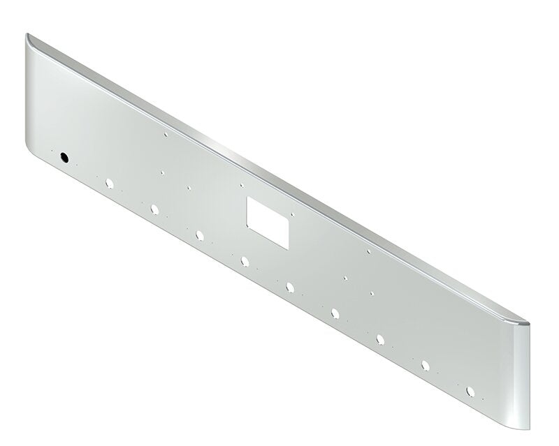 BUMPER FOR PETERBILT 379, 378, 357 1987-2007 18" SQUARE ROLLED END CHROME WITH TOW HOLE, LIGHT HOLES