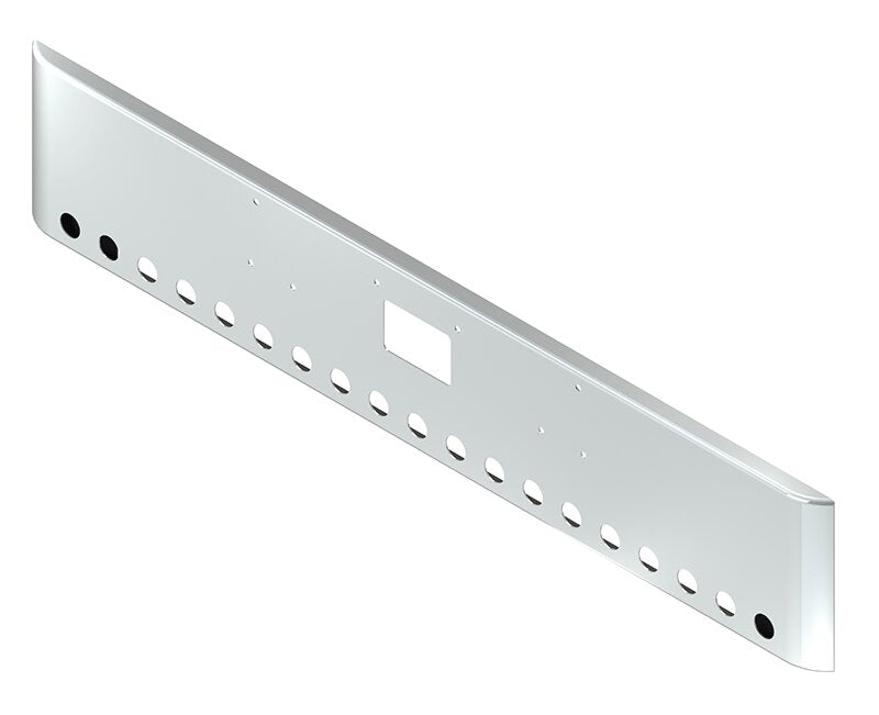 BUMPER FOR PETERBILT 379, 378, 357 1987-2007 18" SQUARE ROLLED END CHROME WITH TOW HOLE, LIGHT HOLES