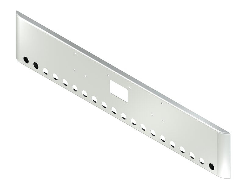 BUMPER FOR PETERBILT 379, 378, 357 1987-2007 18" SQUARE ROLLED END CHROME WITH TOW HOLE, LIGHT HOLES