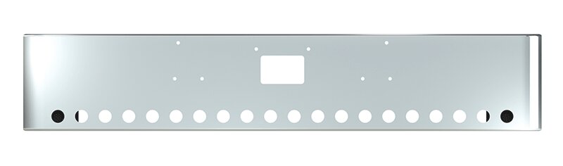 BUMPER FOR PETERBILT 379, 378, 357 1987-2007 18" SQUARE ROLLED END CHROME WITH TOW HOLE, LIGHT HOLES