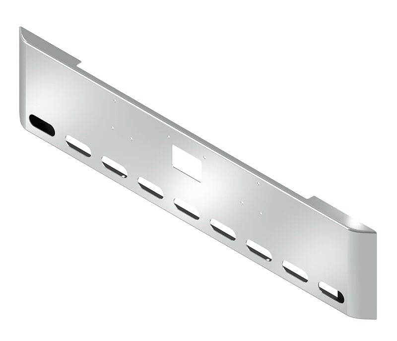 BUMPER FOR PETERBILT 379, 378, 357 1987-2007 20" SQUARE ROLLED END CHROME WITH TOW HOLE AND 9 OVAL HOLES