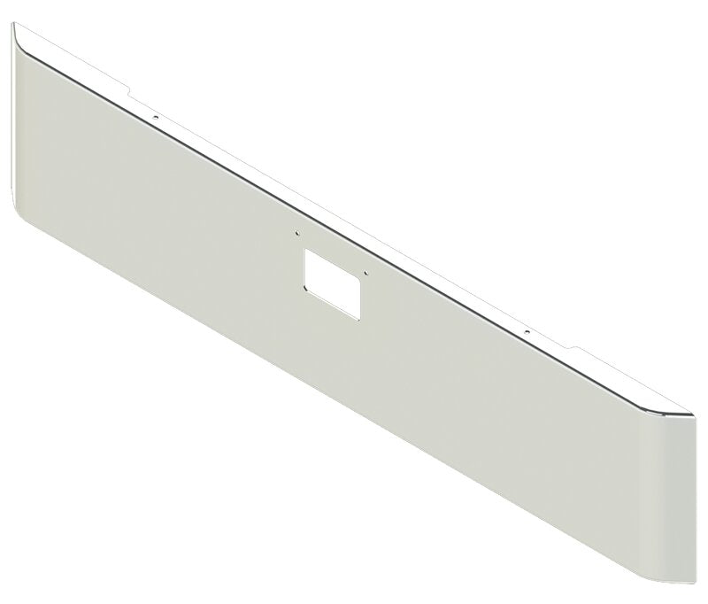 BUMPER FOR PETERBILT 379, 378, 357 1987-2007 20" SQUARE ROLLED END CHROME WITH 379 STYLE LICENCE PLATE HANGER BOLTS & TOW HOLE & NO MOUNTING HOLES AND WITH UNIVERSAL BRACKETS THAT FIT CB, CQ, FD, FE ,HA, HC, GO