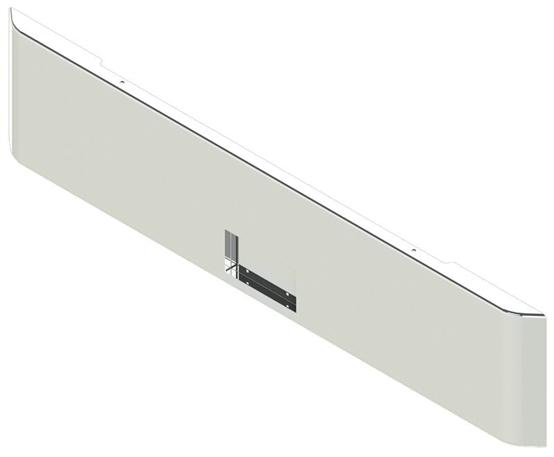 BUMPER FOR PETERBILT 379, 378, 357 1987-2007 20" SQUARE ROLLED END CHROME WITH NO MOUNTING HOLES AND FRENCHED IN LICENSE PLATE BOX, WITH UNIVERSAL BRACKETS THAT FIT CB, CQ, FD, FE ,HA, HC, GO