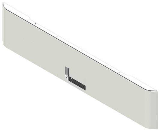 BUMPER FOR PETERBILT 379, 378, 357 1987-2007 20" SQUARE ROLLED END CHROME WITH NO MOUNTING HOLES AND FRENCHED IN LICENSE PLATE BOX, WITH UNIVERSAL BRACKETS THAT FIT CB, CQ, FD, FE ,HA, HC, GO