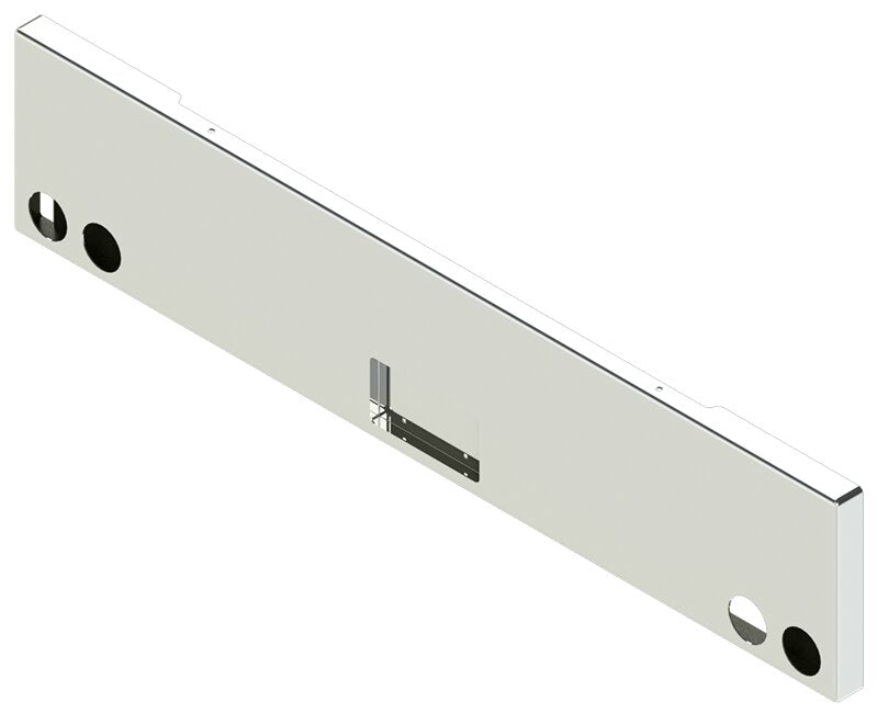 BUMPER FOR PETERBILT 379, 378, 357 1987-2007 20" BOXED END CHROME WITH NO MOUNTING HOLES AND FRENCHED IN LICENSE PLATE BOX, WITH UNIVERSAL BRACKETS THAT FIT CB, CQ, FD, FE ,HA, HC, GO, LIGHT HOLES