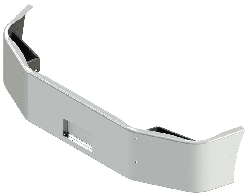 BUMPER FOR PETERBILT 386 SETBACK AXLE 2006-2015 18" SETBACK AXLE CHROME WITH MOUNTING HOLES ONLY AND FRENCHED IN LICENSE PLATE BOX